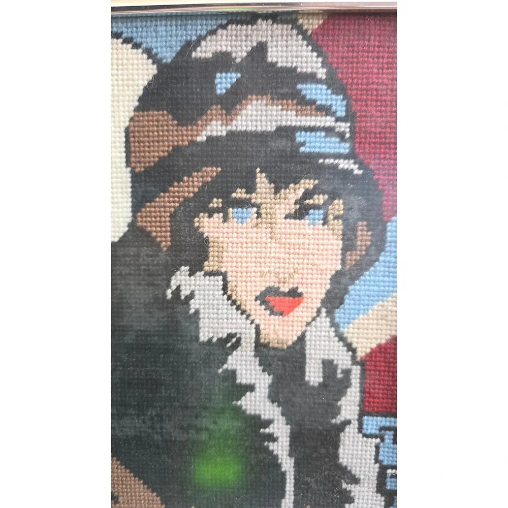 Vintage Art Deco Flapper Framed Needlepoint Wall Art‎ 11x9